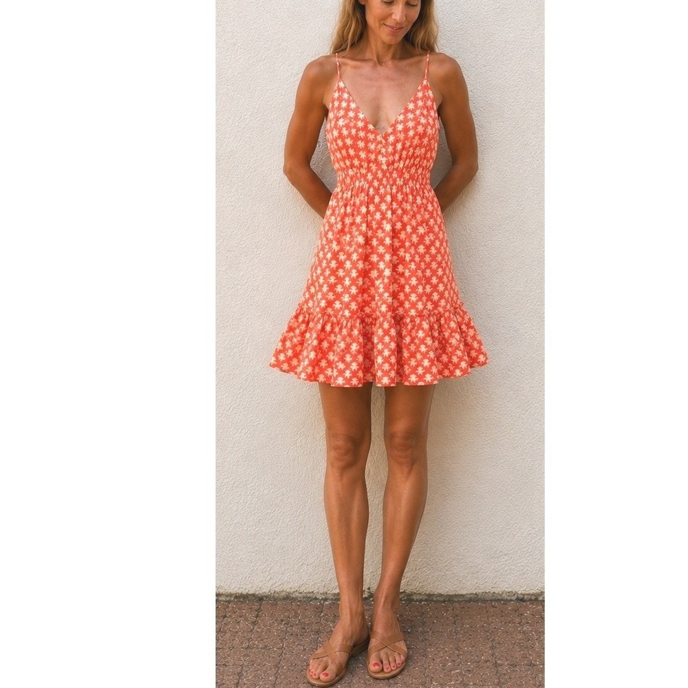 PerryWalker Collective Coral Boho Mini Dress Smocked Tassel Back-See Size Note